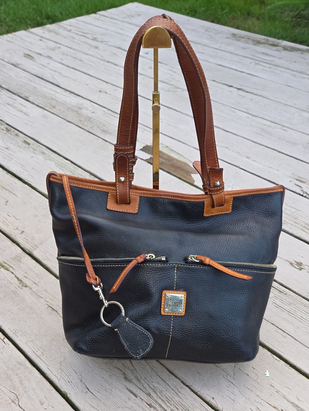 Vintage Dooney & Bourke Black Leather Tote W/brown Leather Trim. Fair Condition.